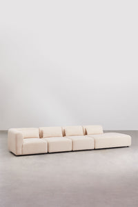 Modulinė sofa FOGLERA su dešiniuoju gultu, kreminis šenilas, 4 dalys