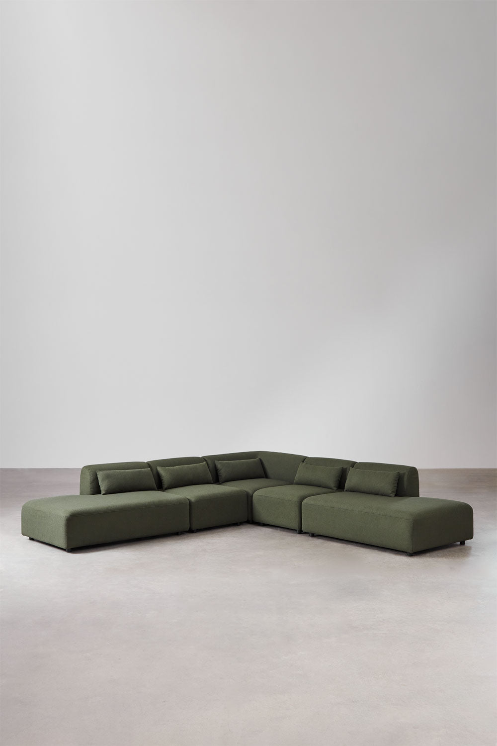 Modulinė sofa FOGLERA, šalavijo žalios spalvos šenilas, 5 dalys, dvigubas gultas