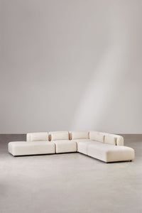 Modulinė sofa FOGLERA, smėlio spalvos velvetas, 5 dalys, dvigubas gultas