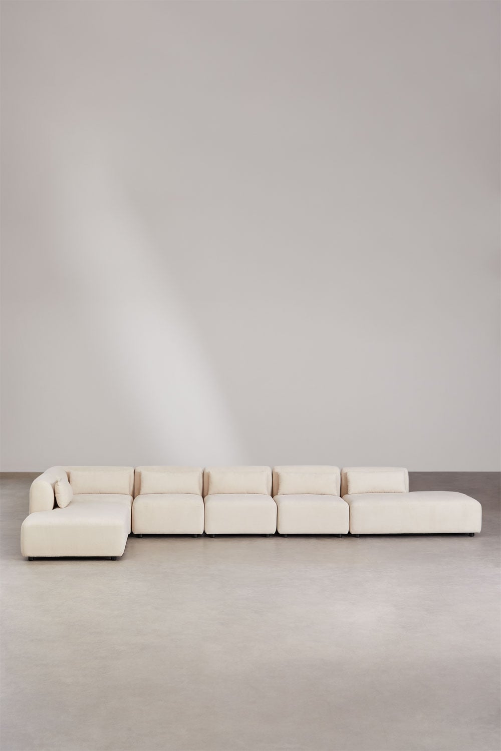 Kampinė sofa FOGLERA smėlio linas spalvos, šenilo