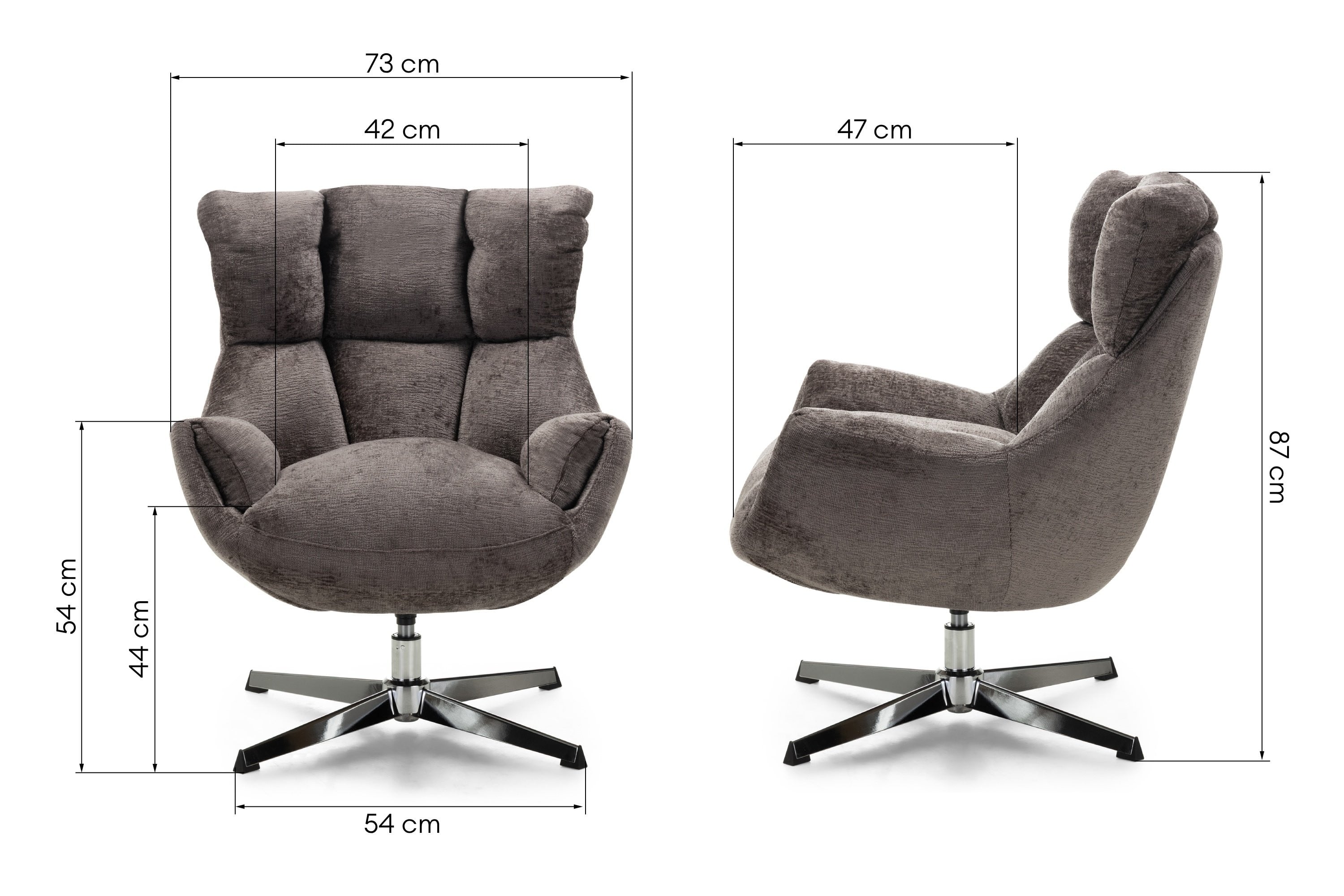 Revolving armchair CADEAU, brown-grey/chrome