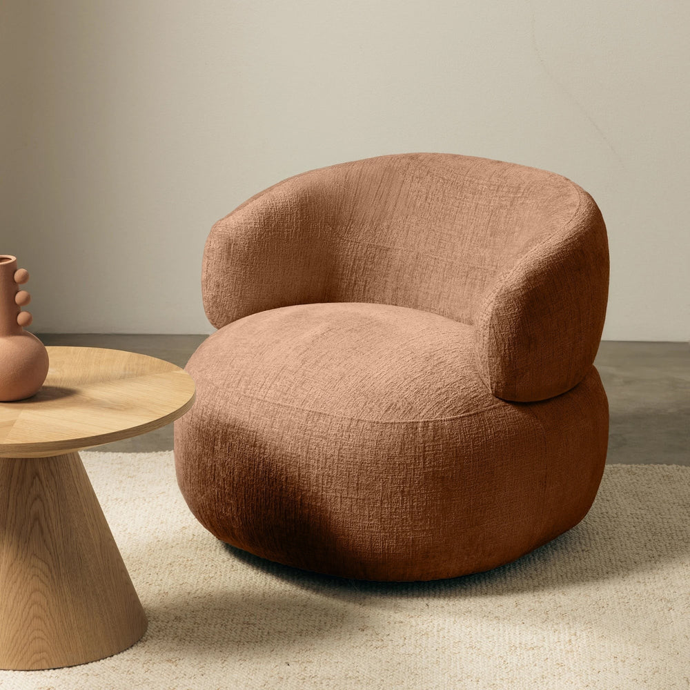 Swivel armchair TENDRE, chenille, copper