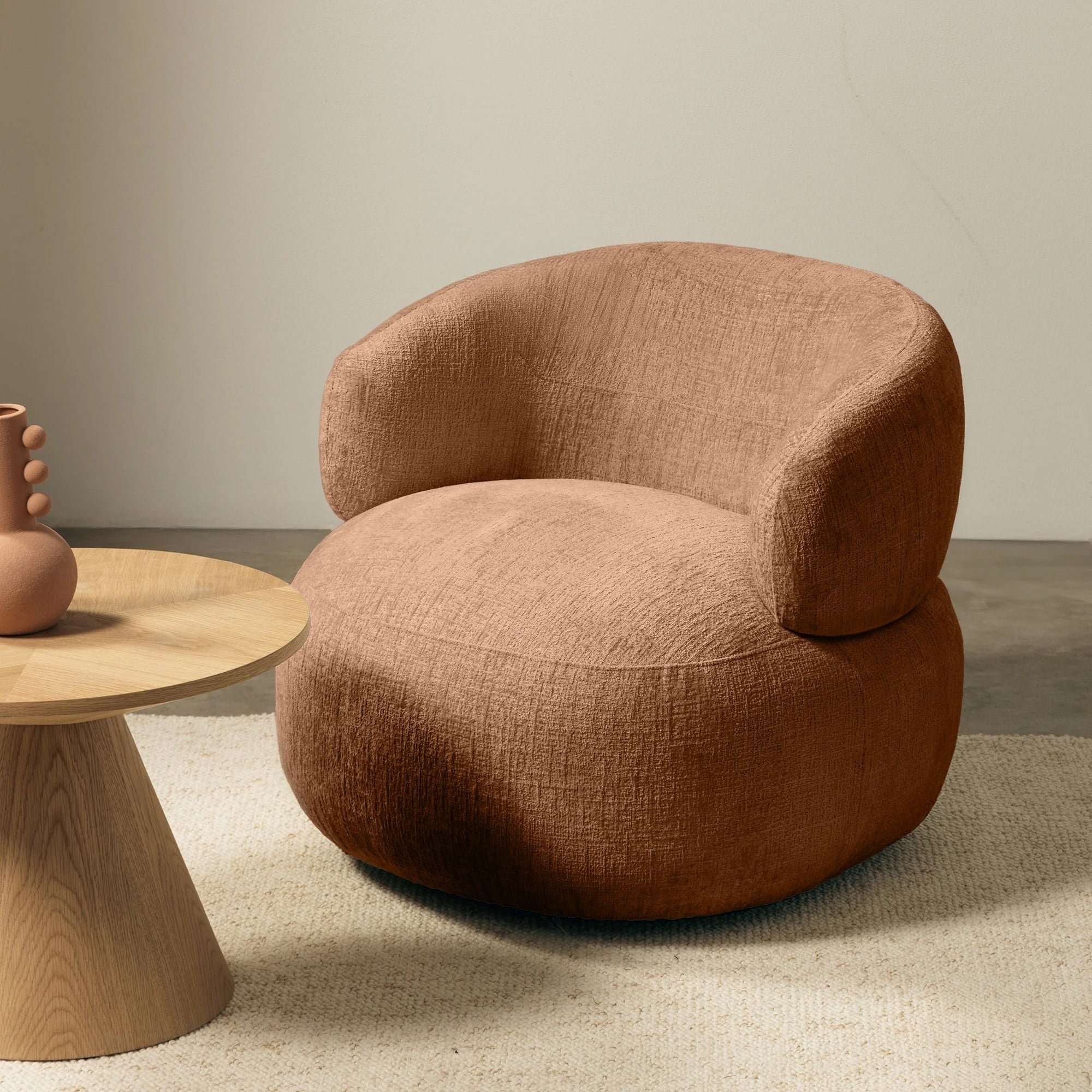 Swivel armchair TENDRE, chenille, copper