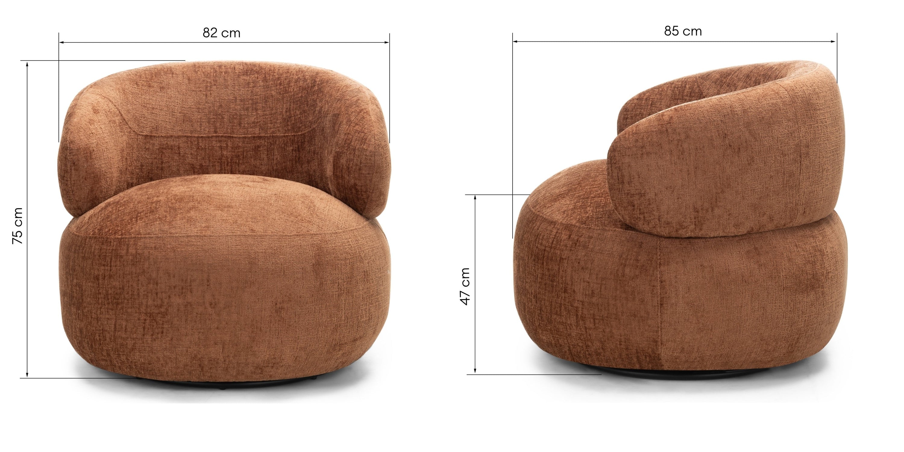 Swivel armchair TENDRE, chenille, copper