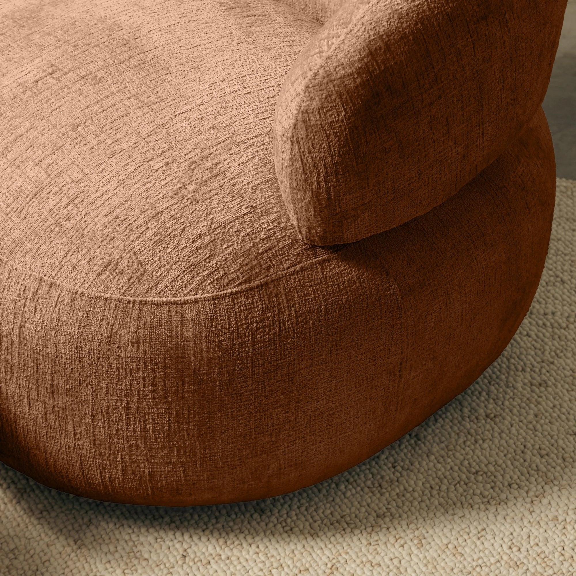 Swivel armchair TENDRE, chenille, copper
