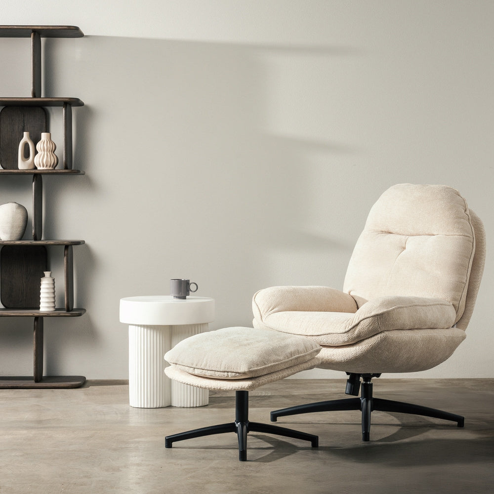 Swivel armchair AZURIN, footstool, sand