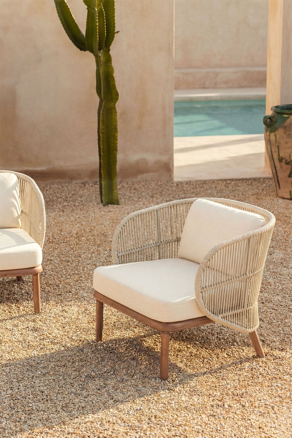 Lauko fotelis CORAL, akacija, kreminė