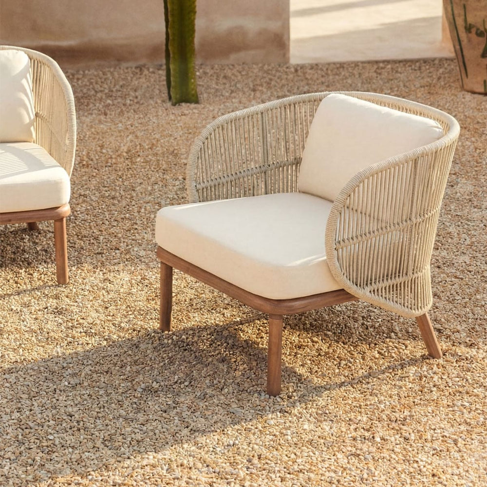 Outdoor armchair CORAL, acacia, cream