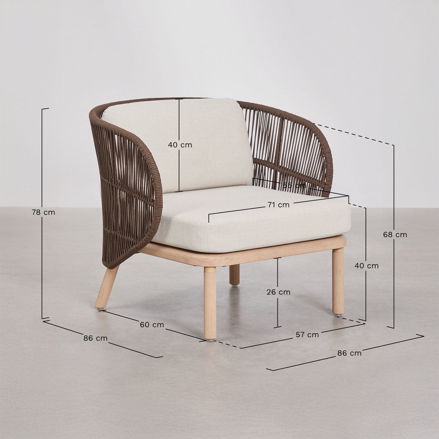 Lauko fotelis CORAL, akacija, kreminė