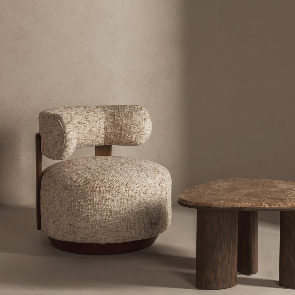 Armchair DELICE, grey beige/walnut