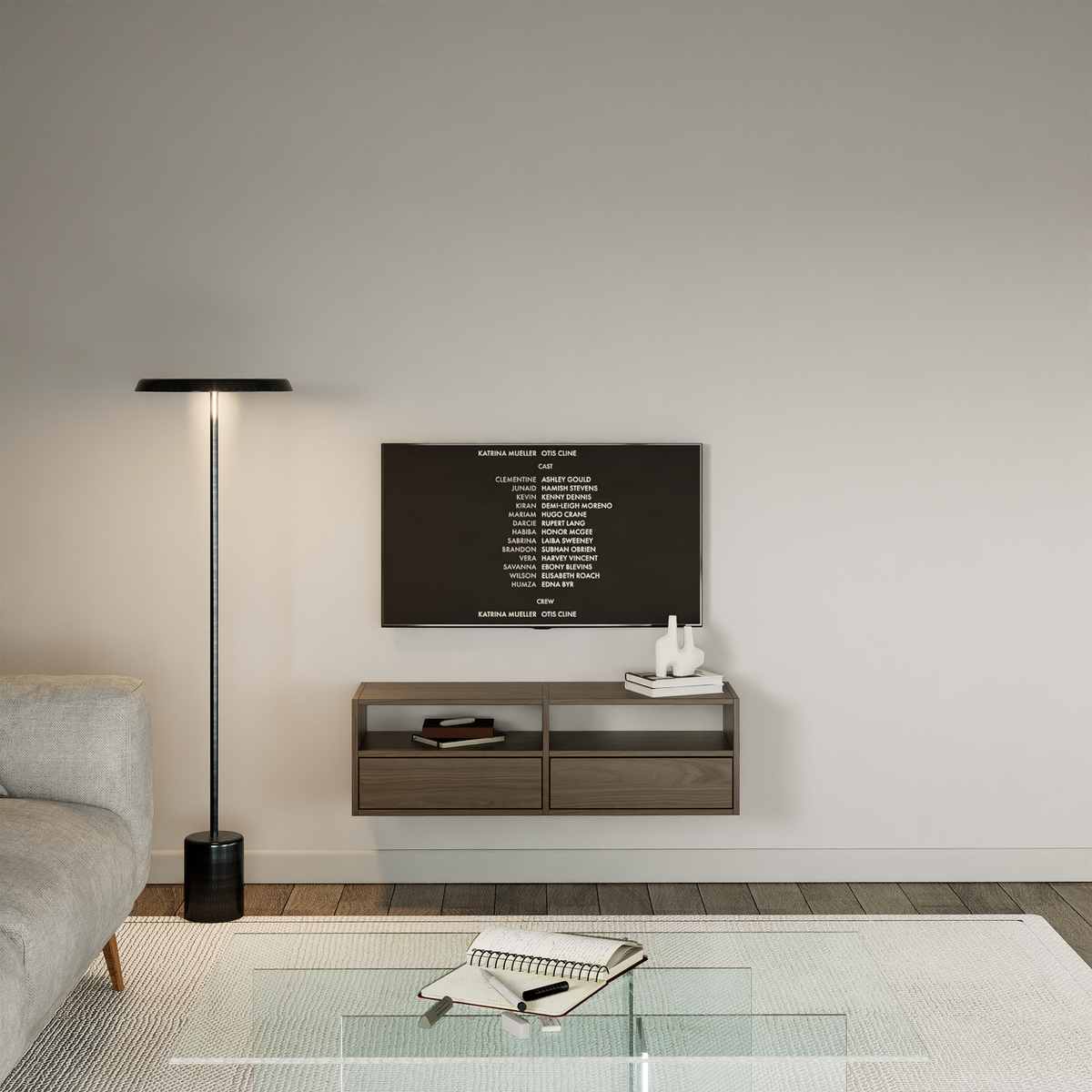 Pakabinama TV spintelė ZARI, riešutas, 100 cm, 2