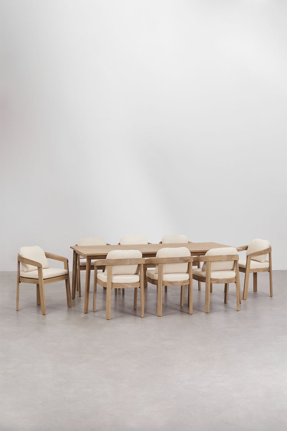 KAELA outdoor dining set, 9 pieces, acacia and cushions