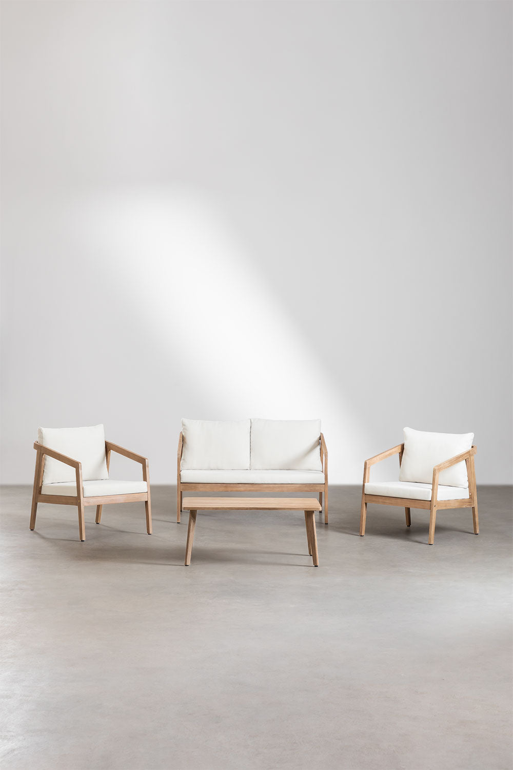 Komplektas VIRVO, sofa, 2 foteliai ir staliukas, šviesus (1 var.)