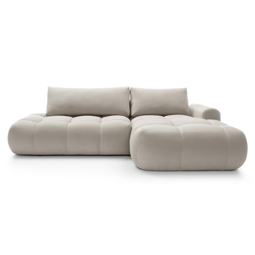 Kampinė sofa TARRA, pilkai smėlinė veliūras