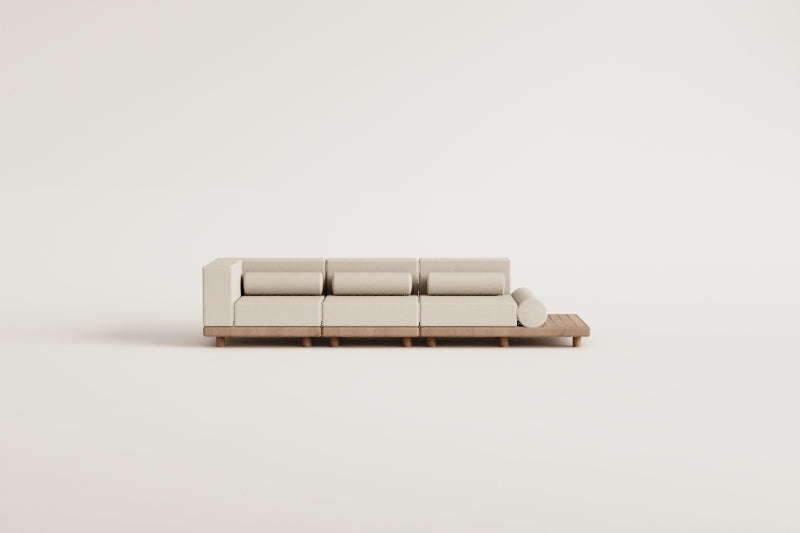 Trivietė modulinė lauko sofa KORKO su šoniniu staliuku, akacija