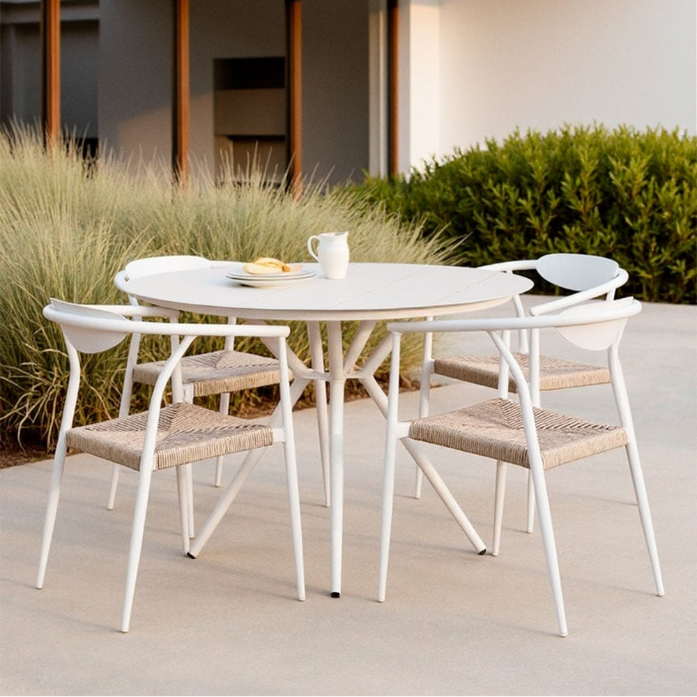 Outdoor set VALERIE, round table, 4 chairs, white