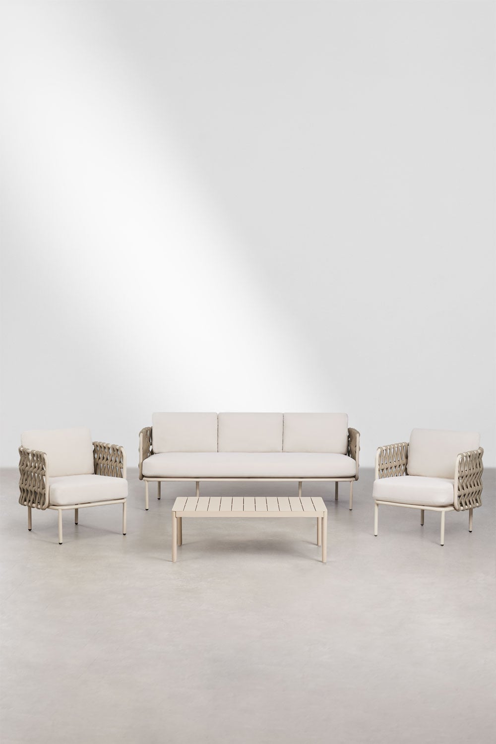 Lauko baldų komplektas TEVARY, sofa, foteliai, staliukas, bežinis