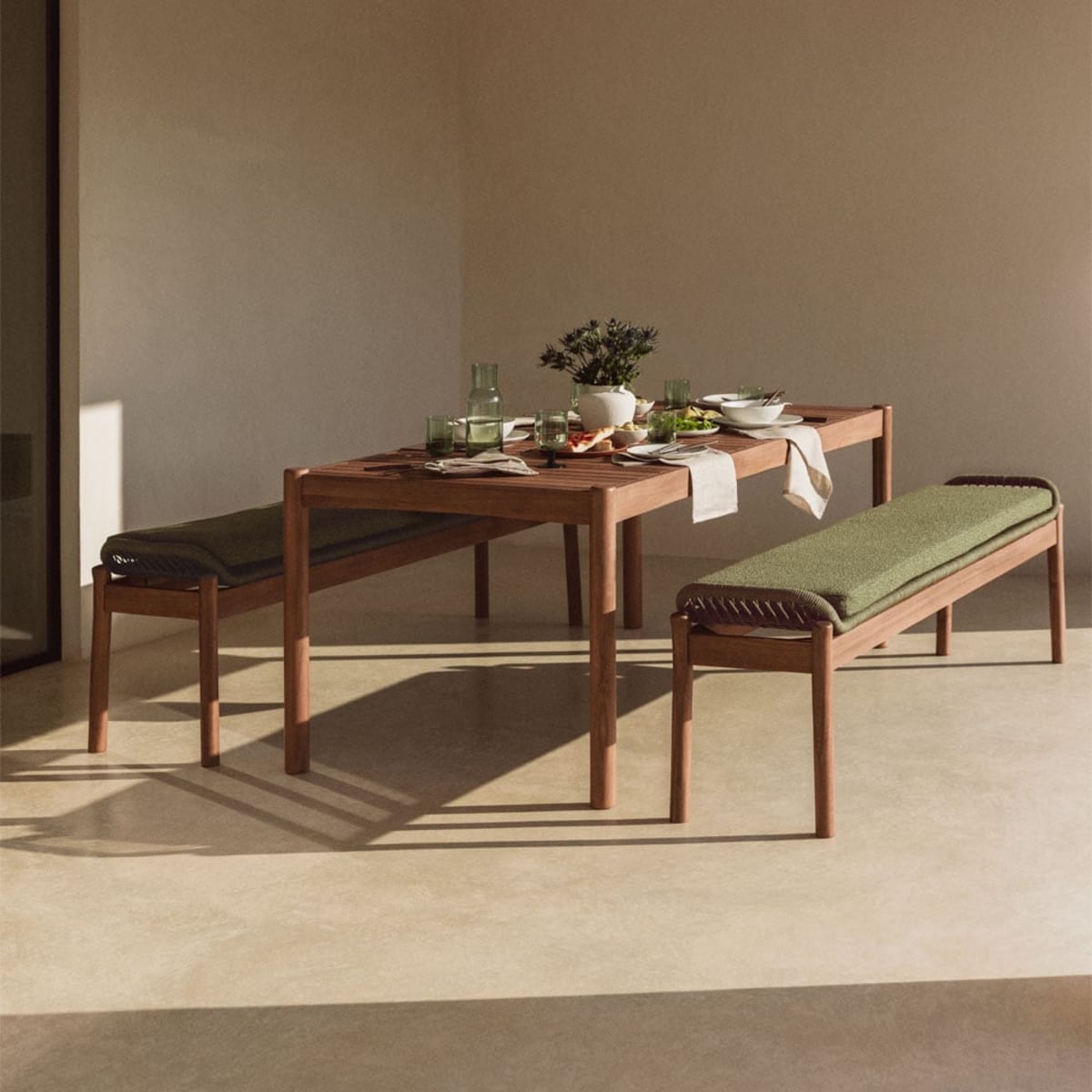 Outdoor furniture set KARVIA, rope, acacia brown