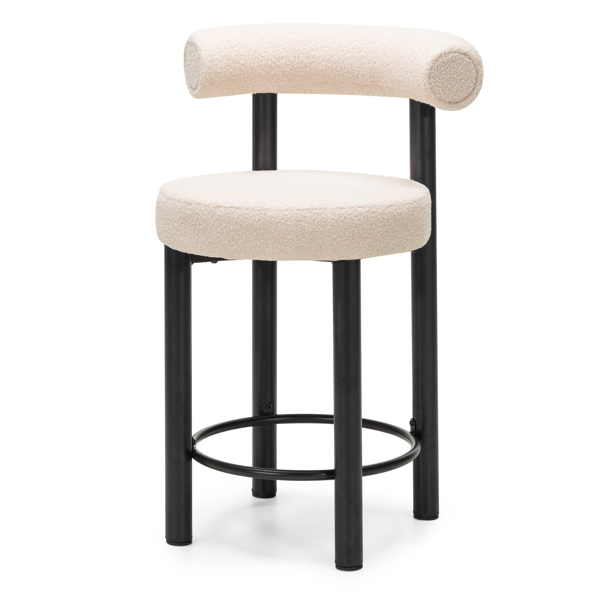 Bar stool PLISSE, boucle, sand/black