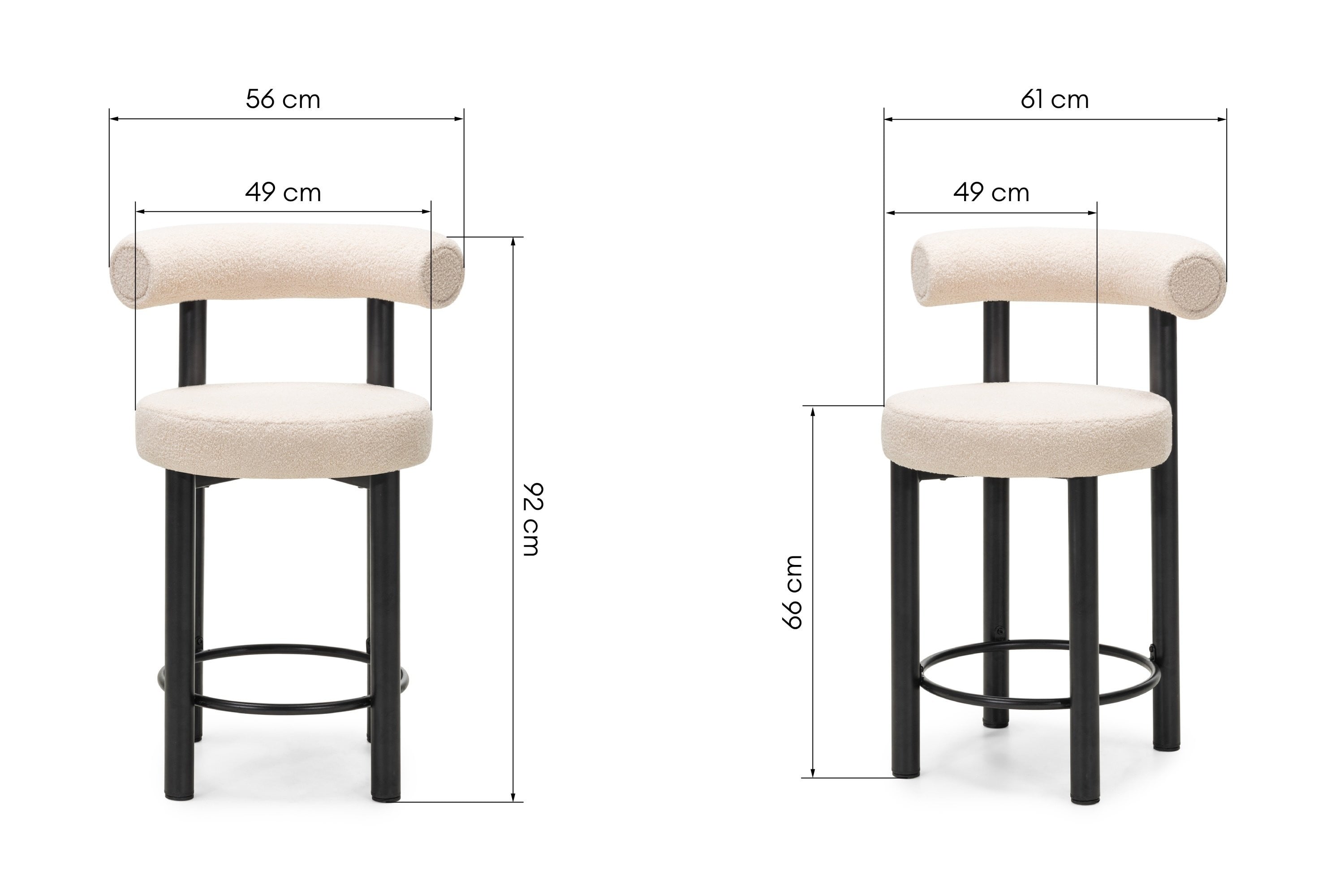 Bar stool PLISSE, boucle, sand/black