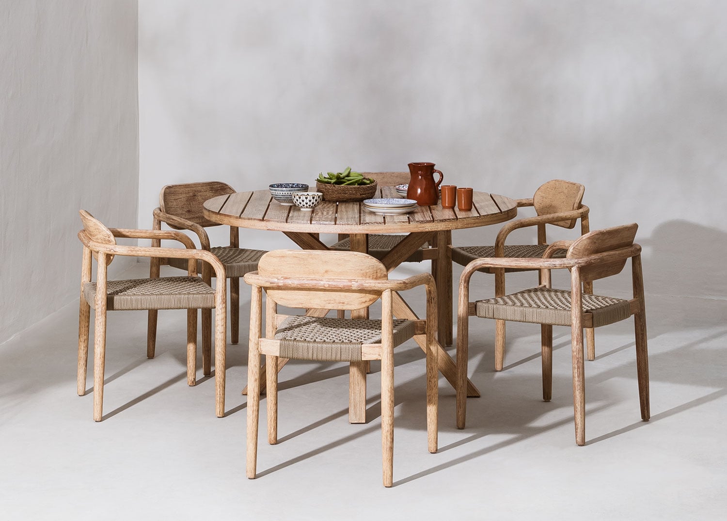 Outdoor dining set NAELE, 7 pieces, wheat brown