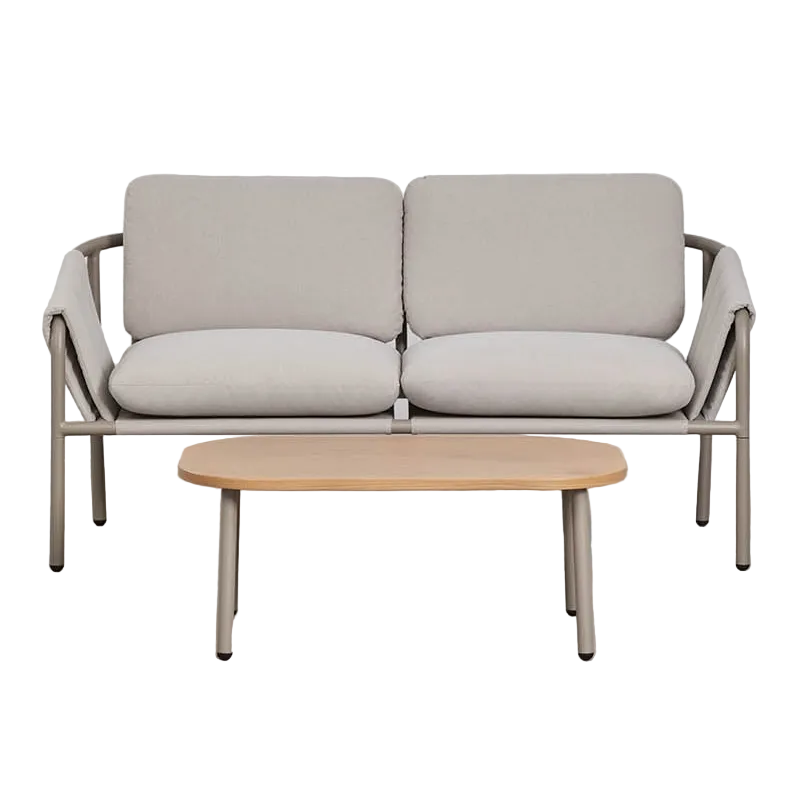 Lauko baldų komplektas ZUNIKA, sofa ir staliukas, mokos ruda