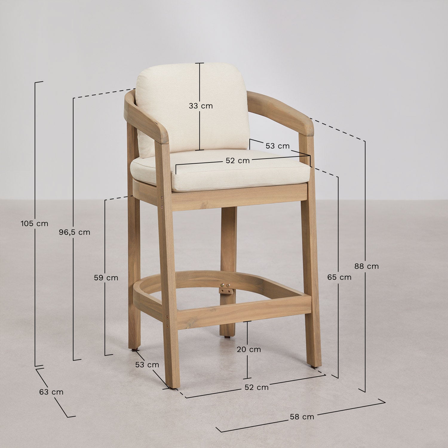 High outdoor chair ULENO, light acacia, 65 cm