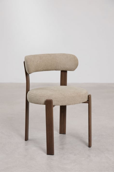 Dining chair KOROORO with armrests, natural metal frame, sage green chenille