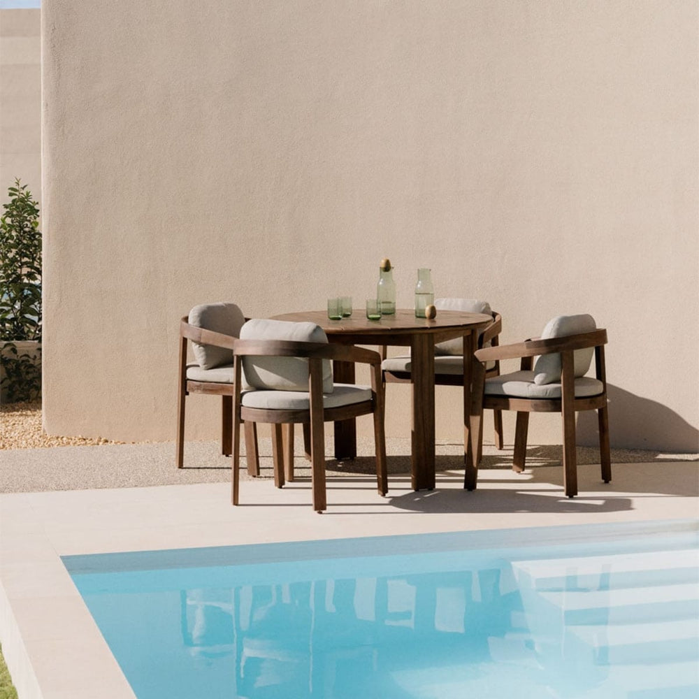 Outdoor round table ULENO, acacia wood, dark acacia