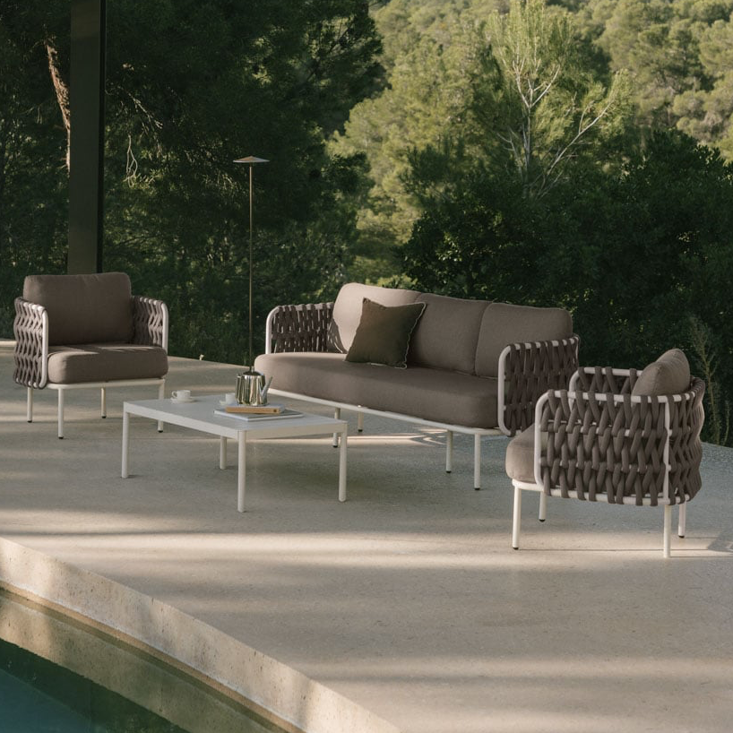 Outdoor furniture set TEVARY, sofa, armchairs, table, hazelnut