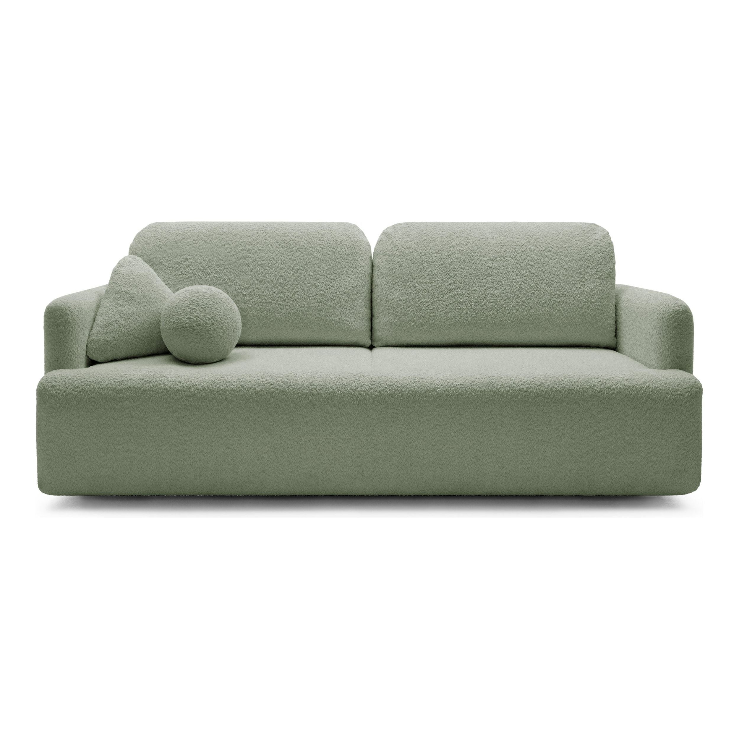 Sofa lova su daiktadėže AMBINA, žalia spalva, boucle