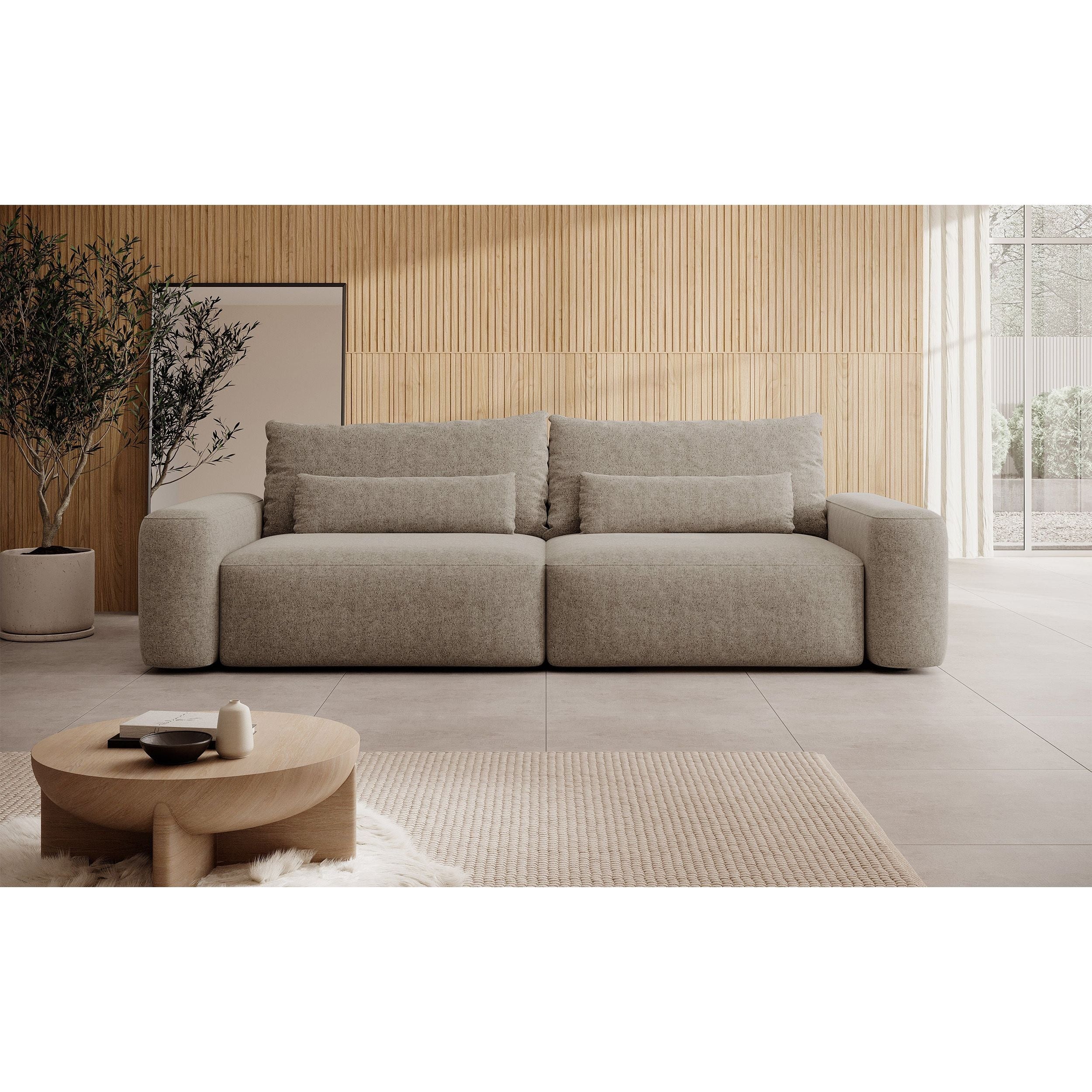 Sofa lova CARNA, šviesiai ruda spalva, boucle