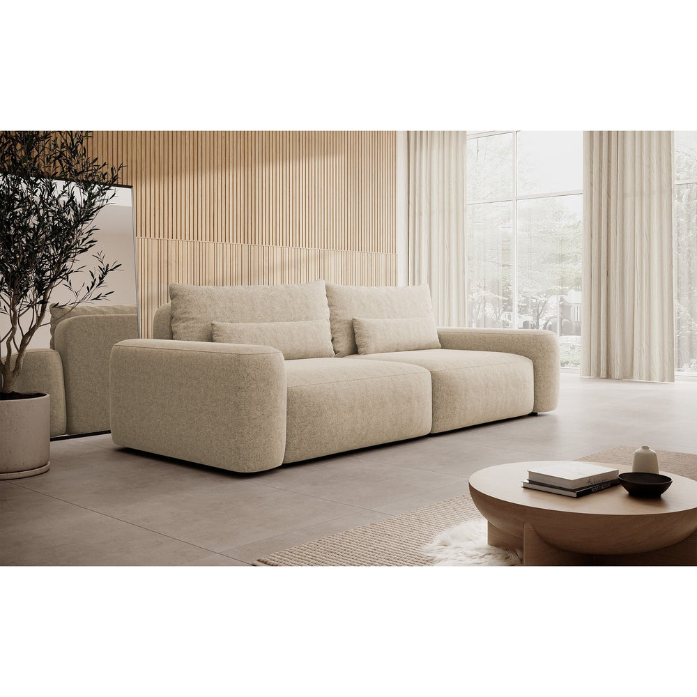 Sofa lova CARNA, šviesi smėlio spalva, boucle