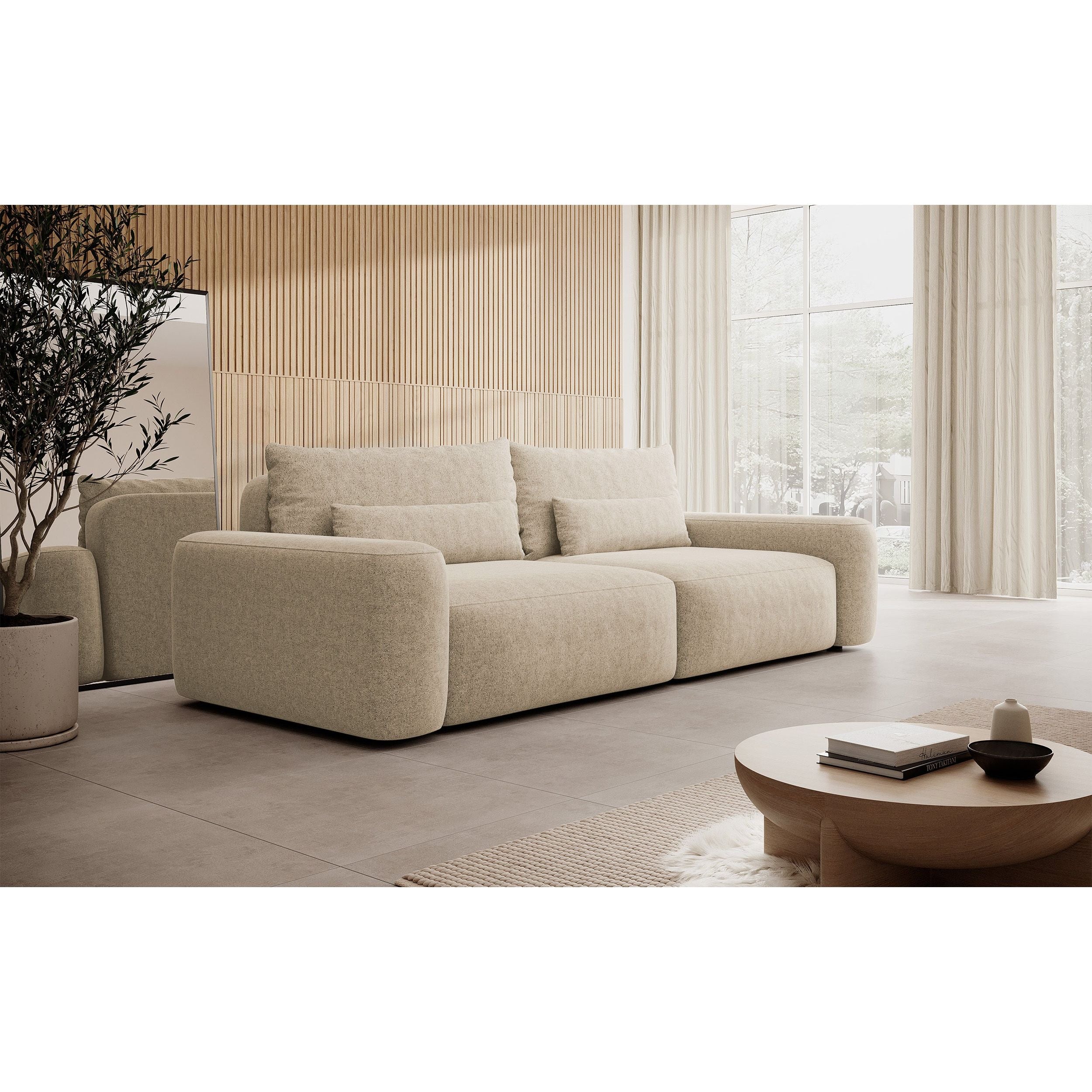 Sofa lova CARNA, šviesi smėlio spalva, boucle