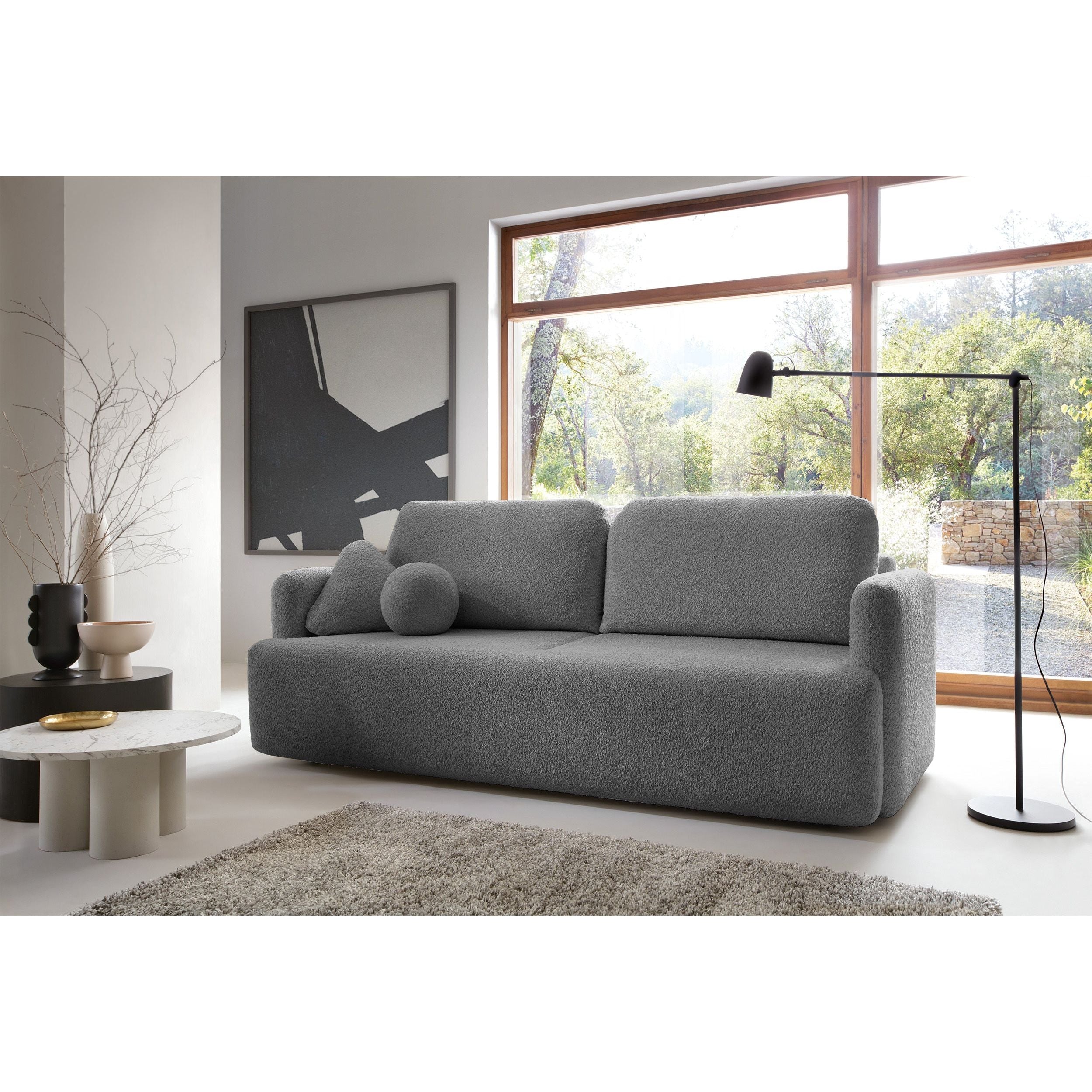 Sofa su daiktadėže AMBINA, pilka spalva, boucle