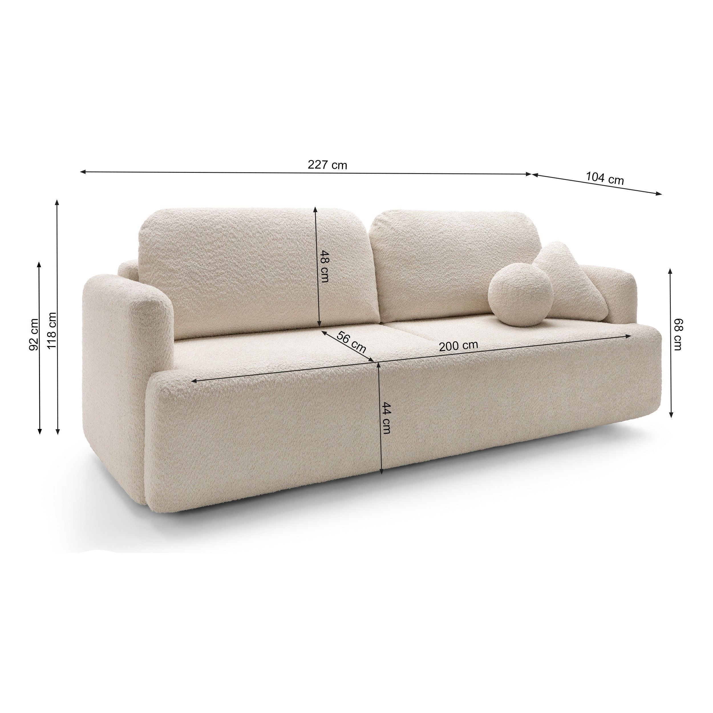 Sofa su daiktadėže AMBINA, šviesiai pilka spalva, boucle