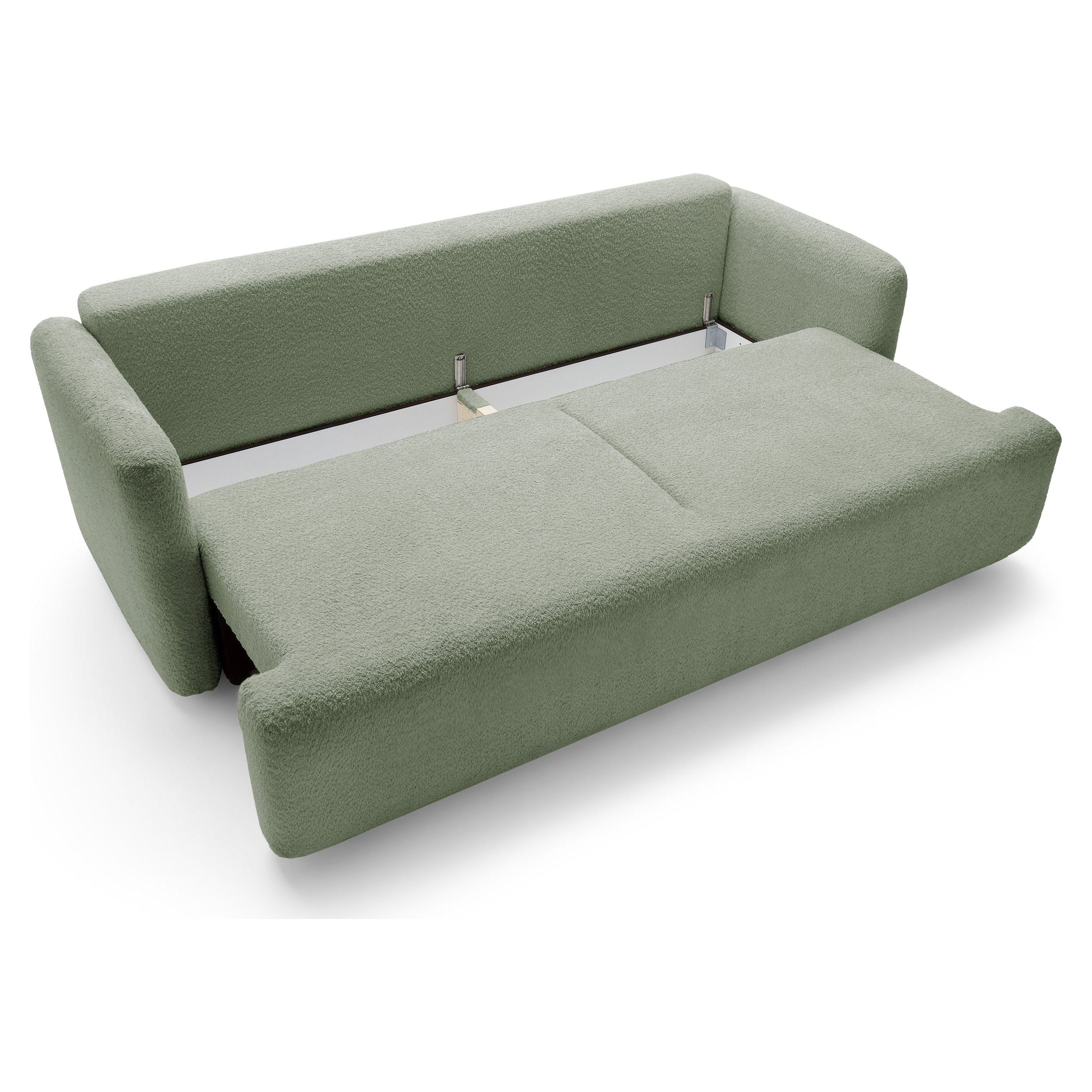Sofa lova su daiktadėže AMBINA, žalia spalva, boucle