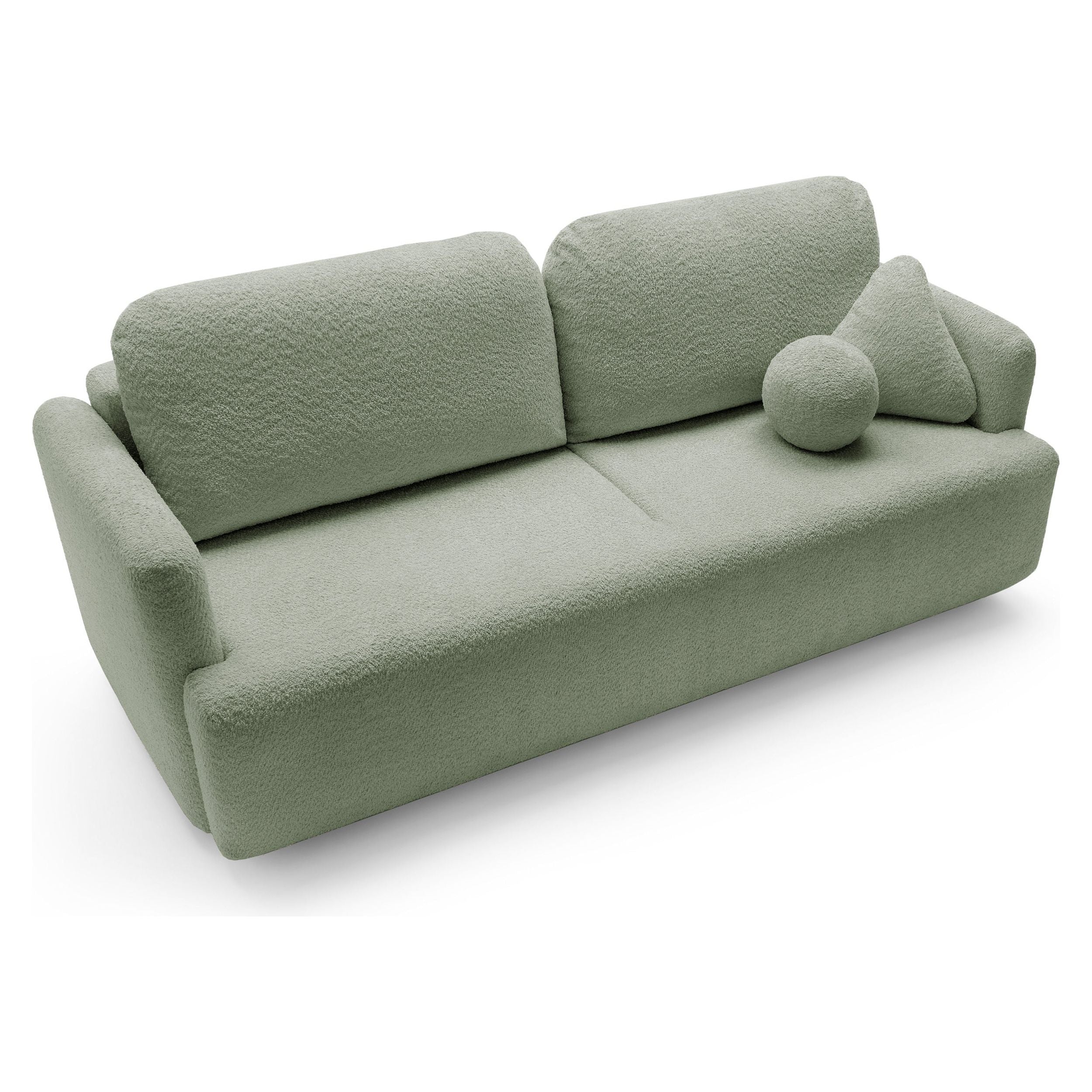 Sofa lova su daiktadėže AMBINA, žalia spalva, boucle