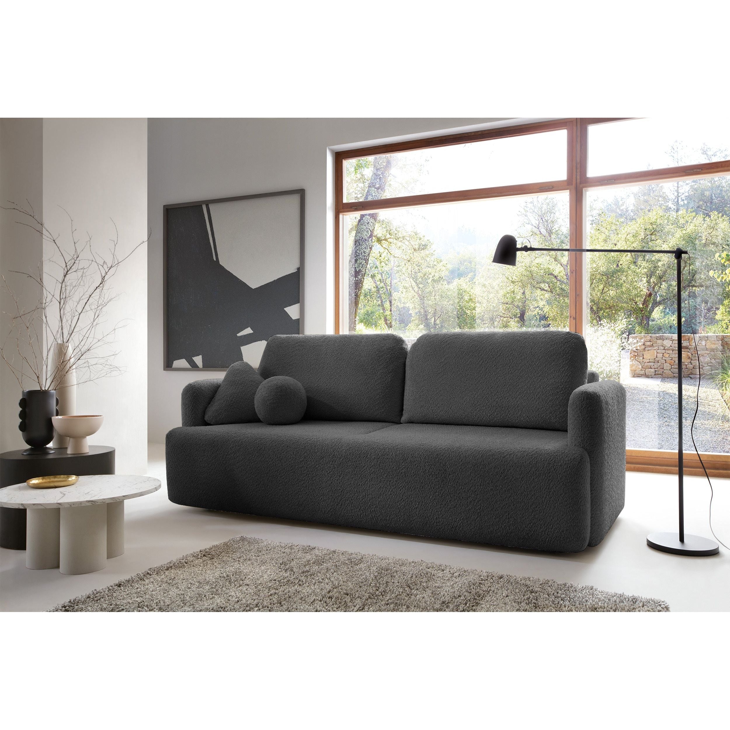 AMBINA sofa with storage, dark grey, boucle