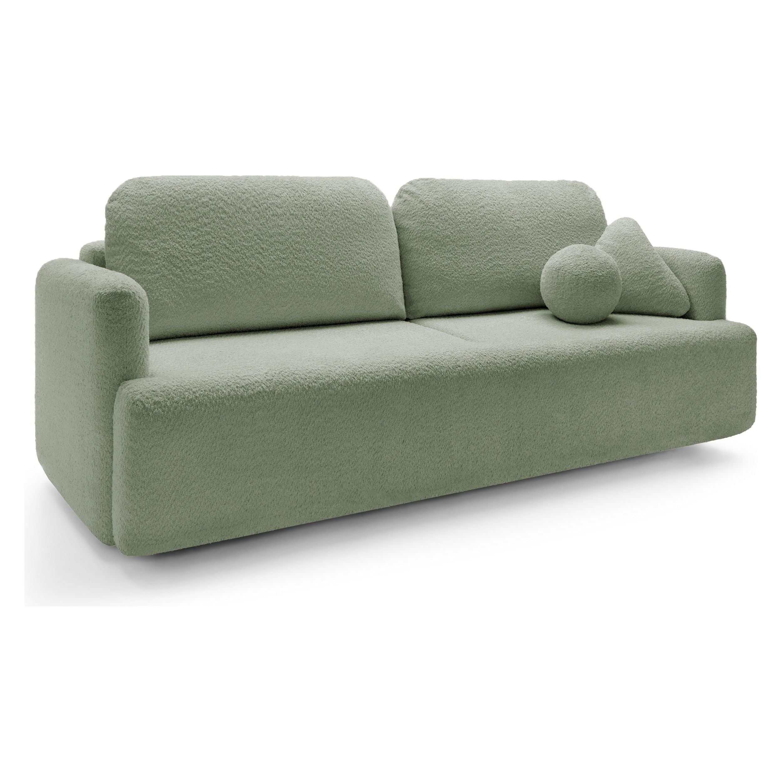 Sofa lova su daiktadėže AMBINA, žalia spalva, boucle