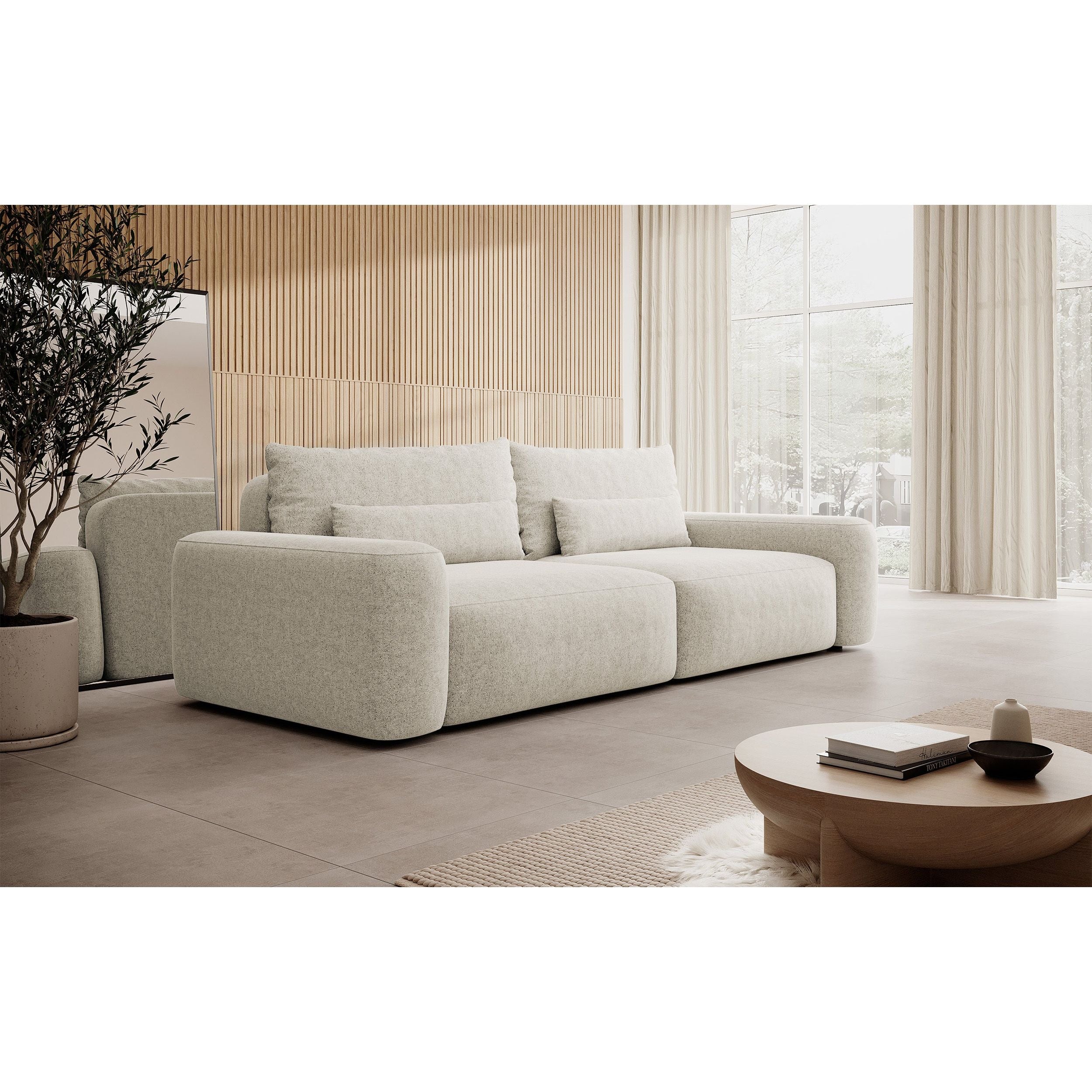 Sofa lova CARNA, kreminė spalva, boucle