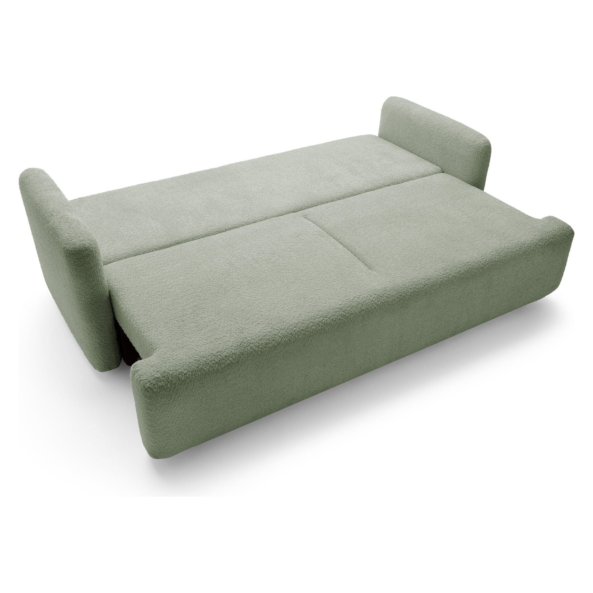 Sofa lova su daiktadėže AMBINA, žalia spalva, boucle