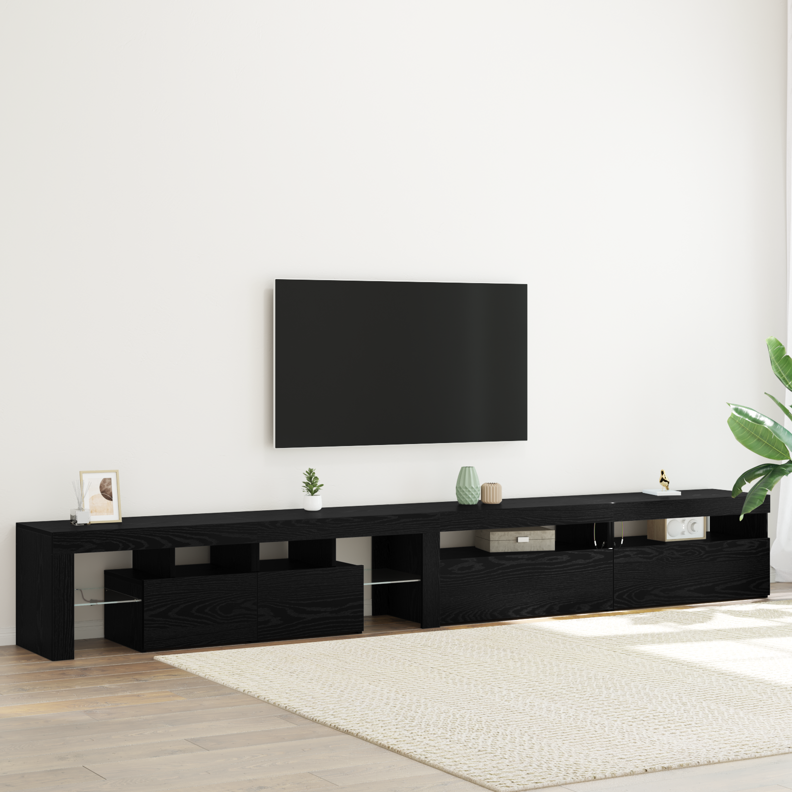 TV Cabinets 3 pcs with LED lights Black oak Recycled wood