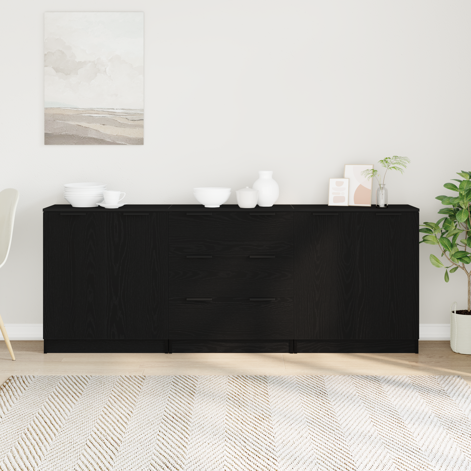 Kabalas 3 pcs Juodas ąžuolas 180 x 30 x 70 cm Apdirbta mediena