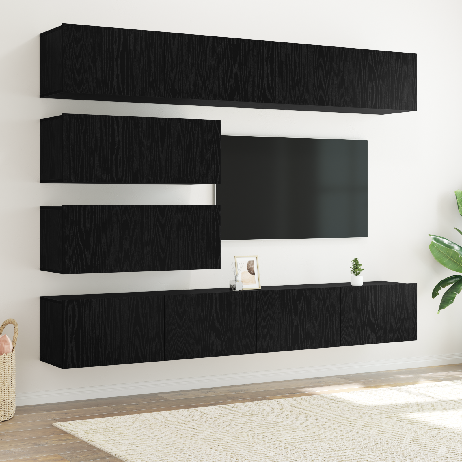 TV spintelių komplektas 6 pcs Juodas ąžuolas Apdirbta mediena