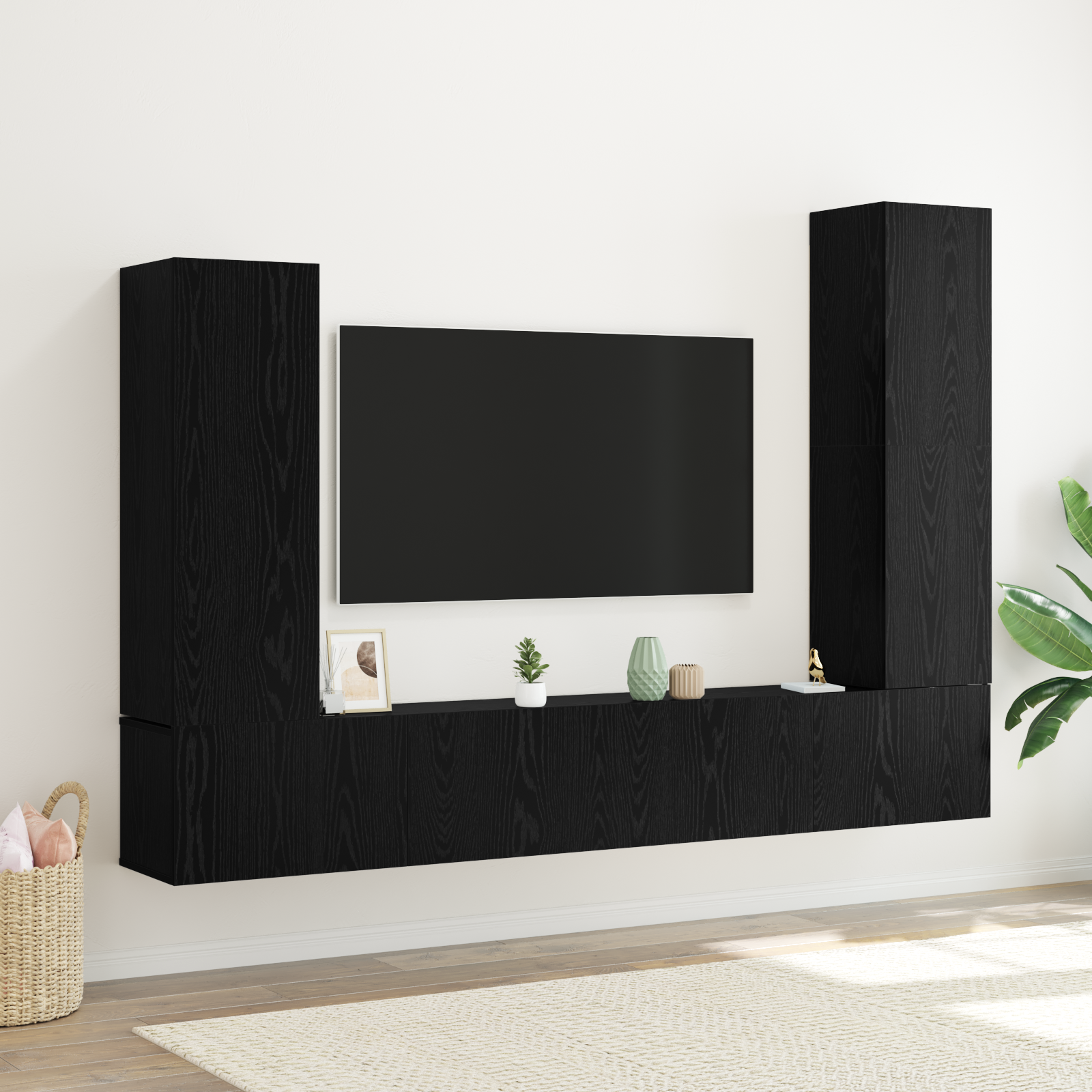 TV spintelių komplektas 4 pcs juoda ąžuolo 30.5 x 30 x 110 cm