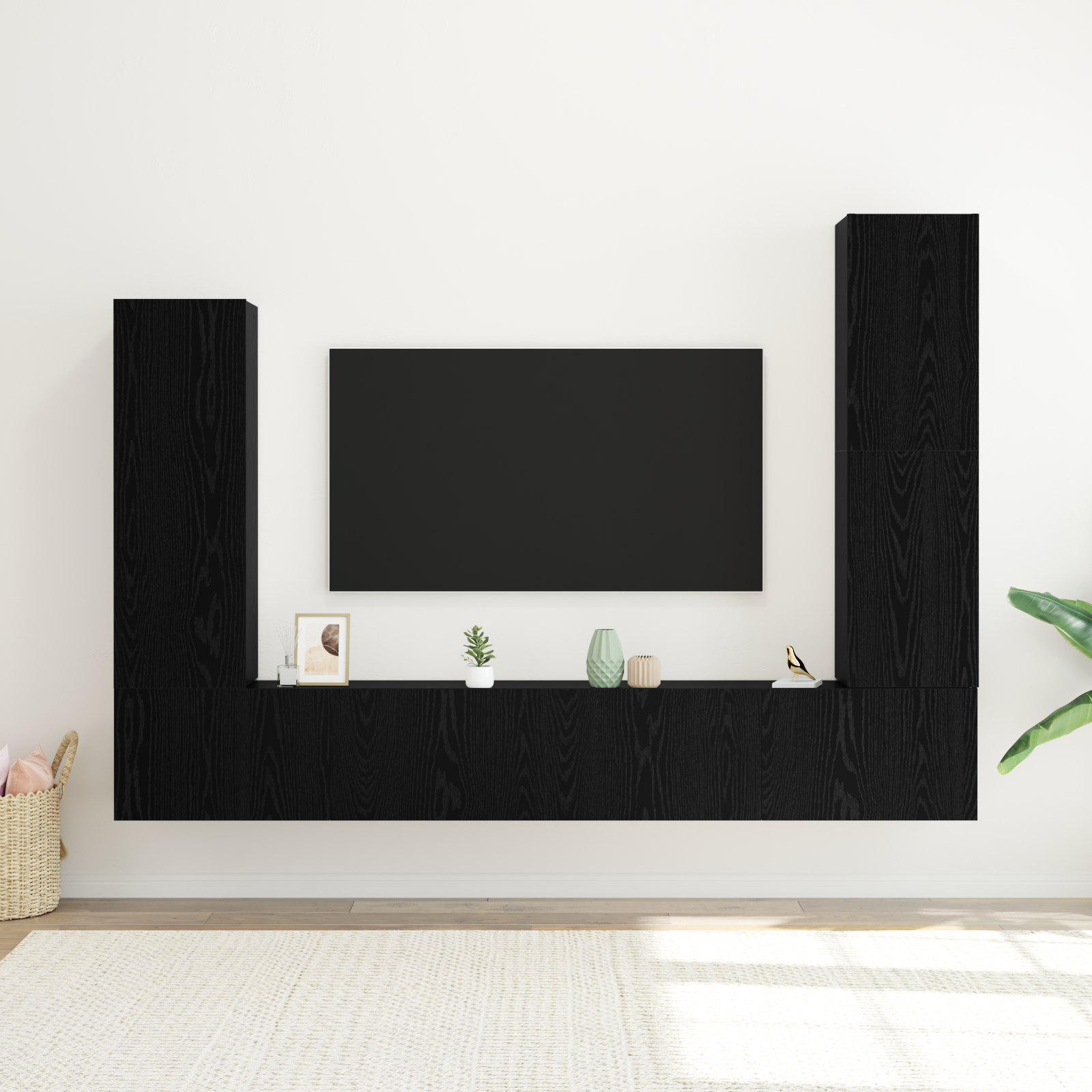 TV spintelių komplektas 4 pcs juoda ąžuolo 30.5 x 30 x 110 cm