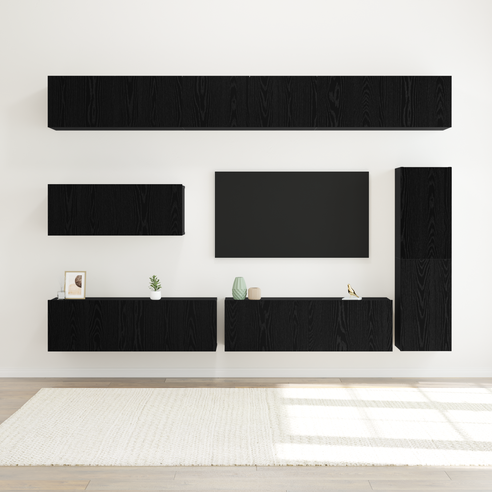 TV Cabinet Set 7 pcs Black Oak Engineered Wood