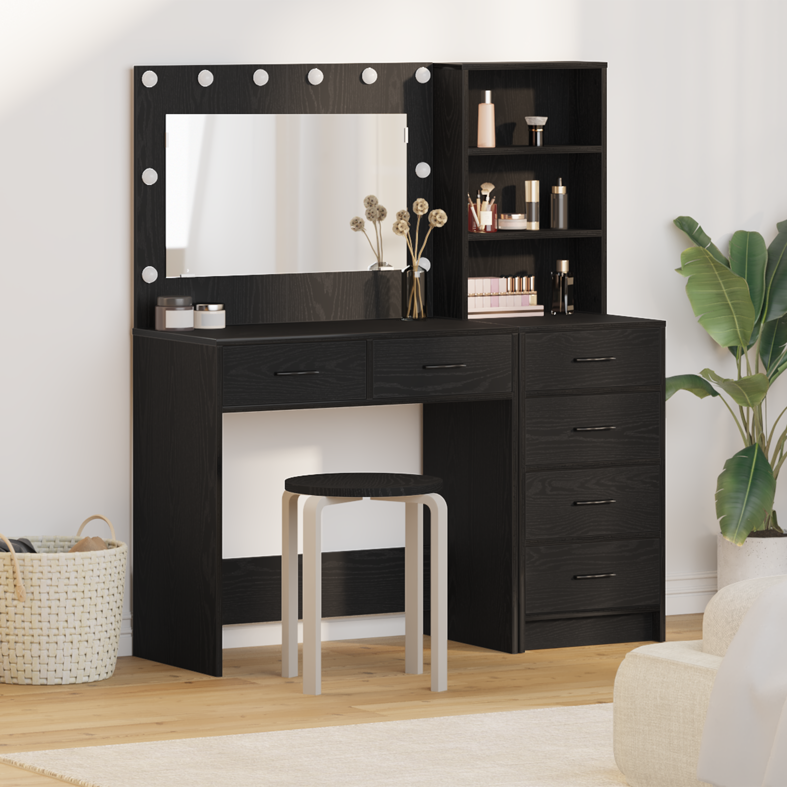 Make-up Table Black 78.5 x 41 x 135 cm Engineered Wood