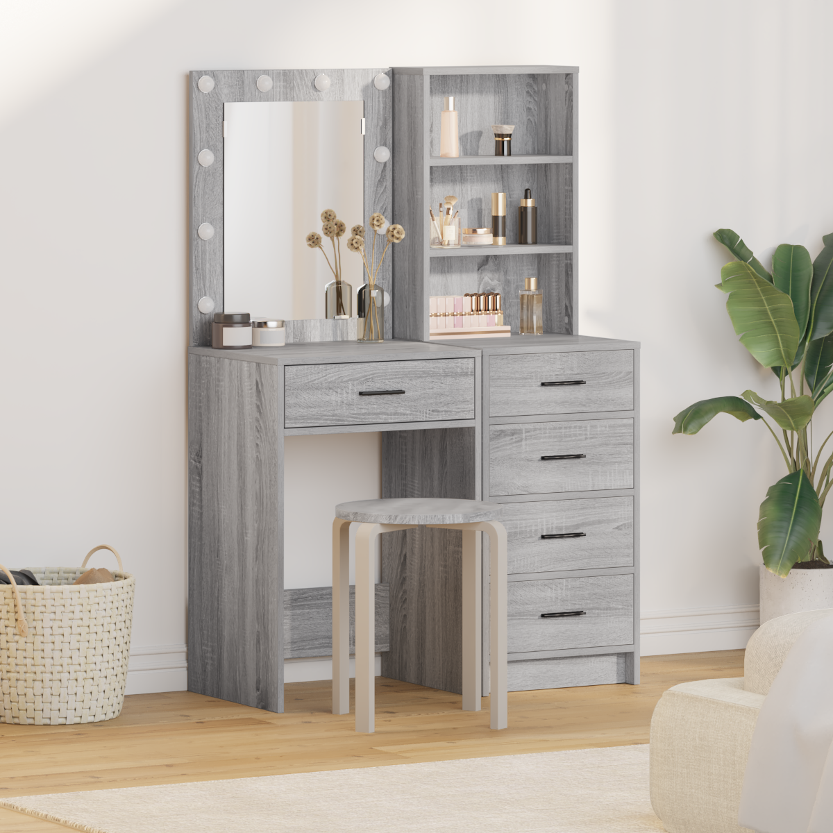Makiažo stalas 2 pcs Pilka 50 x 41 x 135 cm Apdirbta mediena